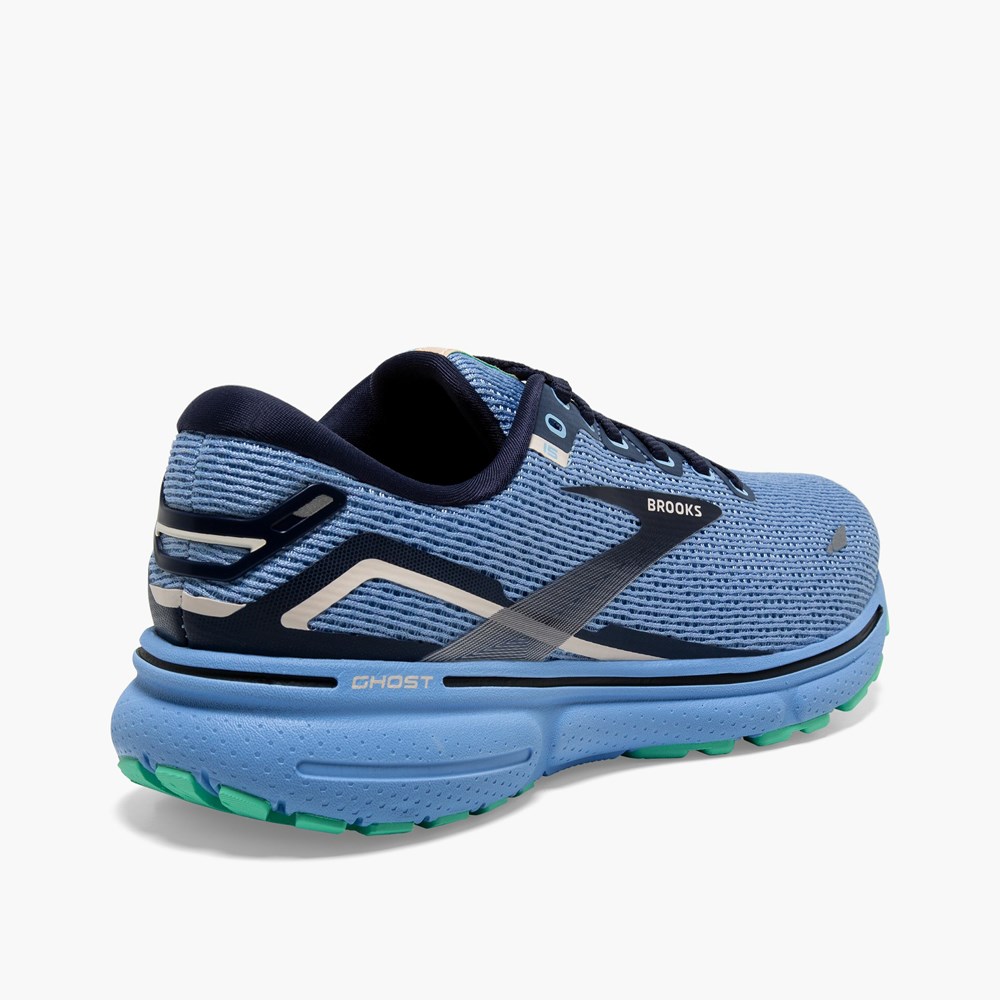 Chaussures Running Route Brooks Ghost 15 Cushioned Blanche Grise Bleu Femme | QMF-1299369